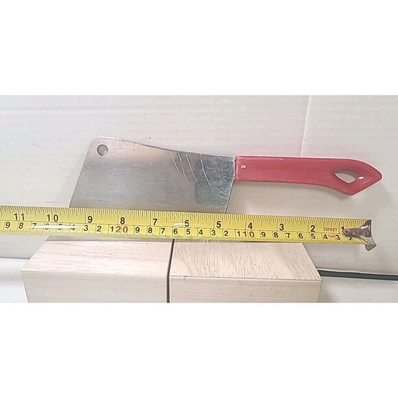 Vintage Quikut Stainless Steel Cleaver Red Plastic Handled MCM - Picture 2 of 6